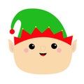 Santa Claus Elf round face head icon. Green hat. Merry Christmas. New Year. Cute cartoon funny kawaii baby character. Greeting Royalty Free Stock Photo