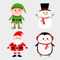 Santa Claus Elf Snowman Penguin set. Happy New Year. Merry Christmas. Red green black hat. Cute cartoon funny kawaii baby Royalty Free Stock Photo