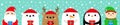 Santa Claus Elf White bear Snowman Raindeer Deer Penguin face icon set. Holding gift box. New Year. Merry Christmas. Cute cartoon Royalty Free Stock Photo