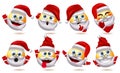 Santa claus emoji character vector set. Santa claus smiley characters in cute facial expression like thinking, waving and surprise