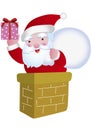 Santa Claus entering the chimney with gifts