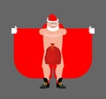 Santa Claus exhibitionist and red bag isolated. Christmas Royalty Free Stock Photo