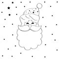 Santa claus face beard moustache happy xmas christmas new year outline thin line vector icon black on white background Royalty Free Stock Photo