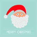 Santa Claus face with button beard. Merry Christmas card Flat design