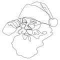 santa claus face is drawn with one continuous line Merry christmas and happy new year