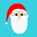 Santa Claus face head icon. Big red hat. Merry Christmas. New Year. Moustaches, beard, brow. Cute cartoon funny kawaii baby Royalty Free Stock Photo