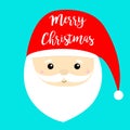 Santa Claus face head icon. Big red hat. Merry Christmas. New Year. Moustaches, beard. Cute cartoon funny kawaii baby character. Royalty Free Stock Photo