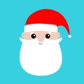 Santa Claus face head icon. Big red hat. Merry Christmas. New Year. Moustaches, round beard, brow. Cute cartoon funny kawaii baby Royalty Free Stock Photo