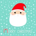 Santa Claus face head round icon. Merry Christmas. New Year. Red hat. White moustaches, beard. Cute cartoon funny kawaii baby Royalty Free Stock Photo