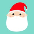 Santa Claus face head round icon. Merry Christmas. New Year. Red hat. White moustaches, beard. Cute cartoon funny kawaii baby Royalty Free Stock Photo