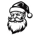 Santa Claus face. Holiday design. Happy New Year symbol. Hand drawn vector illustration. Isolated black object on white Royalty Free Stock Photo