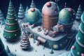 Santa Claus factory for making Christmas gifts somewhere in the forest at the North Pole, generative AI.