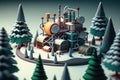 Santa Claus factory for making Christmas gifts somewhere in the forest at the North Pole, generative AI.