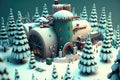 Santa Claus factory for making Christmas gifts somewhere in the forest at the North Pole, generative AI.