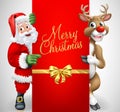 Santa Claus Father Christmas And Reindeer Sign Royalty Free Stock Photo