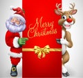 Santa Claus Father Christmas And Reindeer Sign Royalty Free Stock Photo