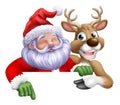 Santa Claus Father Christmas And Reindeer Sign Royalty Free Stock Photo