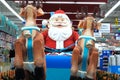 Santa Claus Father Christmas riding on a snow sleigh driven by reindeers Royalty Free Stock Photo