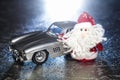 Santa Claus or Father Frost with old retro car Royalty Free Stock Photo