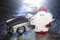 Santa Claus or Father Frost with old retro car Royalty Free Stock Photo