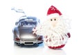 Santa Claus or Father Frost with old retro car Royalty Free Stock Photo