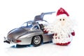 Santa Claus or Father Frost with old retro car Royalty Free Stock Photo