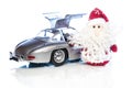 Santa Claus or Father Frost with old retro car Royalty Free Stock Photo