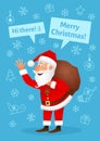 Santa Claus flat character isolated on blue Christmas hand drawn background. Royalty Free Stock Photo