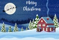 Santa Claus flies over the house in the snow. Royalty Free Stock Photo