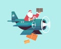 santa claus flying airplane with gifts merry christmas happy new year winter holidays celebration