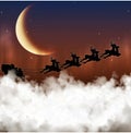 Santa Claus is flying on a background of the moon