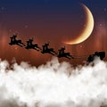 Santa Claus is flying on a background of the moon Royalty Free Stock Photo