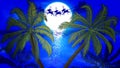 Santa Claus flying on the background of palm trees and the moon Royalty Free Stock Photo