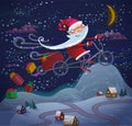 Santa Claus flying by magic bicycle