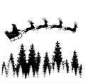 Santa Claus is flying in a sleigh. Deer and sleigh. Merry Christmas. Vector illustration Royalty Free Stock Photo