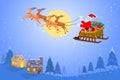 Santa Claus flying on a sleigh with gift box. Royalty Free Stock Photo