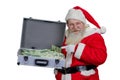 Santa Claus with full case of money. Royalty Free Stock Photo