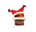 Santa Claus funny cute character legs stuck in chimney isolated