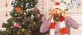 Santa Claus with funny face with tree decoration balls