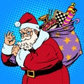 Santa Claus with gift bag okay gesture