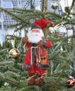 Santa Claus with a gift at Christmas tree