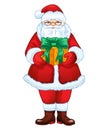 Santa Claus with a gift. Funny New Year character on a white background.