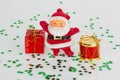 Santa claus with gift and red drum Royalty Free Stock Photo