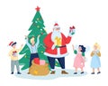 Santa Claus with gifts for children. Festive party for kids