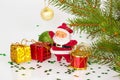 Santa claus with gifts and red drum Royalty Free Stock Photo