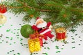 Santa claus with gifts and red drum Royalty Free Stock Photo