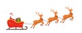 Santa Claus with gifts on Sleigh and His Reindeers. Christmas Greeting card vector illustration Royalty Free Stock Photo