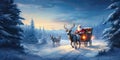 Santa Claus gifts in winter December christmas holiday santa claus sleigh The reindeer night is cold at night by