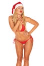 Santa Claus girl in a bathing suit Royalty Free Stock Photo
