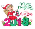 Santa Claus girl Christmas and New Year 2018 card Royalty Free Stock Photo